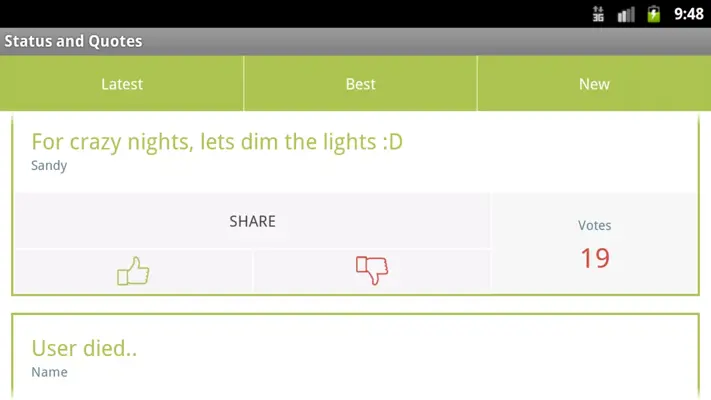 Status and Quotes android App screenshot 2